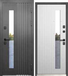 Входная дверь Феррони Luxor Termo Рейка Стеклопакет Муар 7024/Эмалит Белый