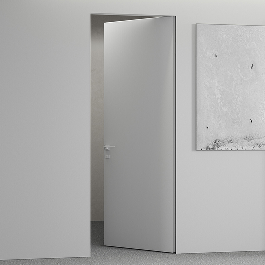 Скрытая дверь невидимка обратного открывания Hausdoors Инвизибл Реверс под покраску кромка матовый хром 4 стороны